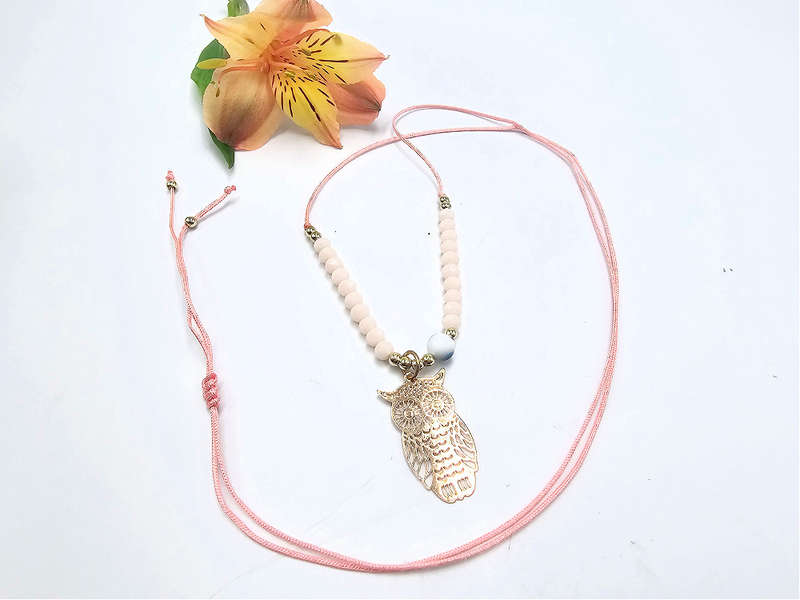 Owl Necklace Pink Evil Eye (Gold)