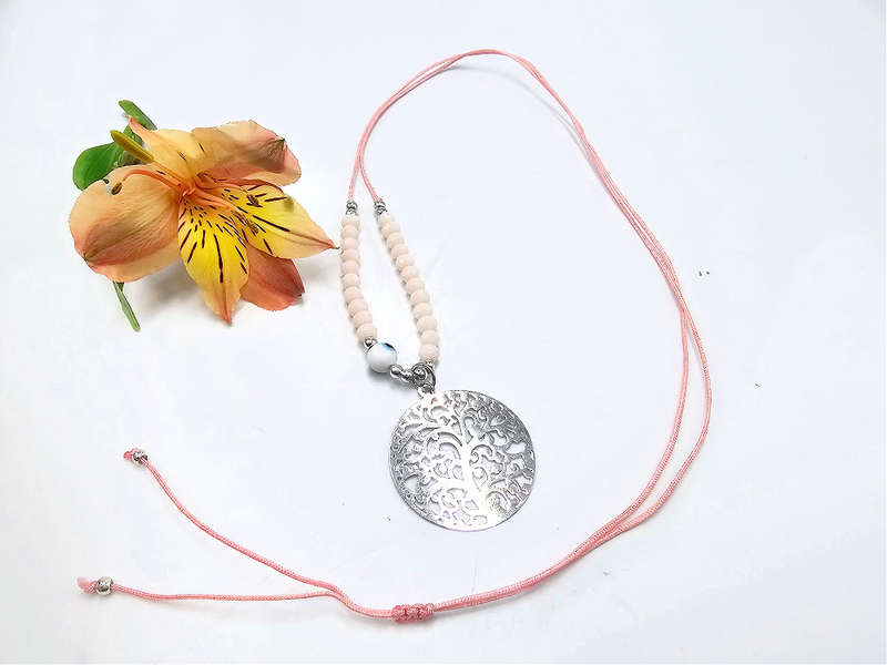 Tree of Life Necklace Pink Evil Eye (Silver)