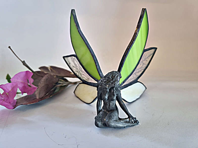 Yellow Stained Glass Sitting Fairy