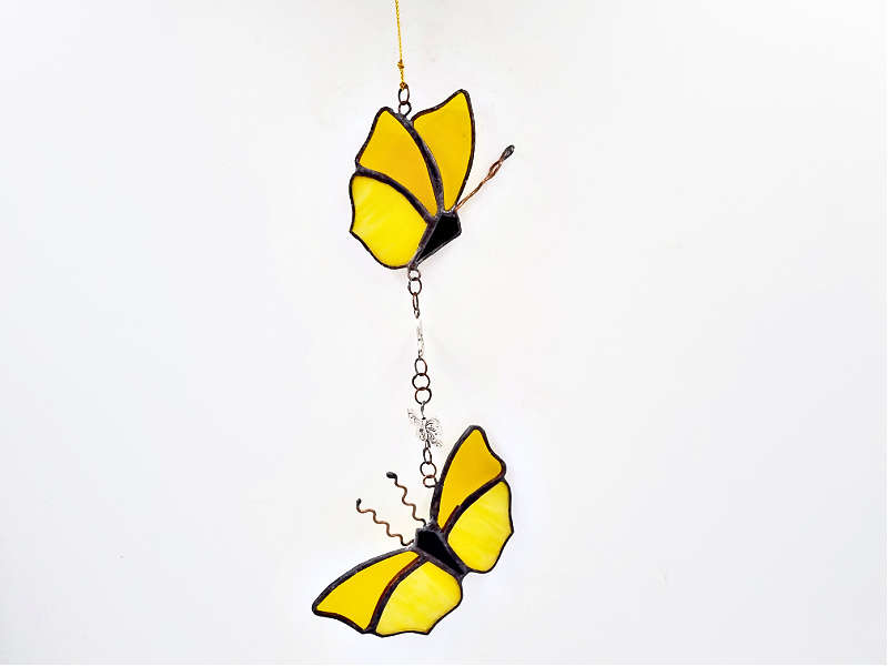 Stained Glass Yellow Hanging Butterflies (19cm)