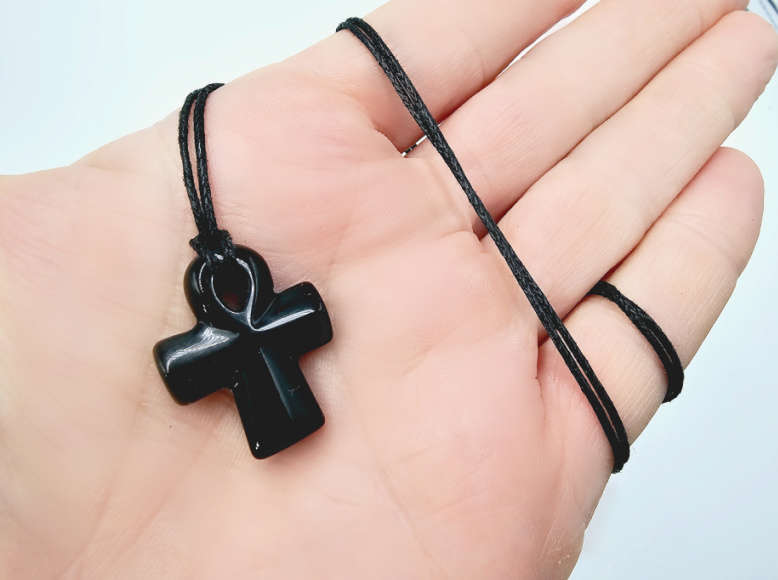 Black Obsidian Ankh Necklace (2.5cm)