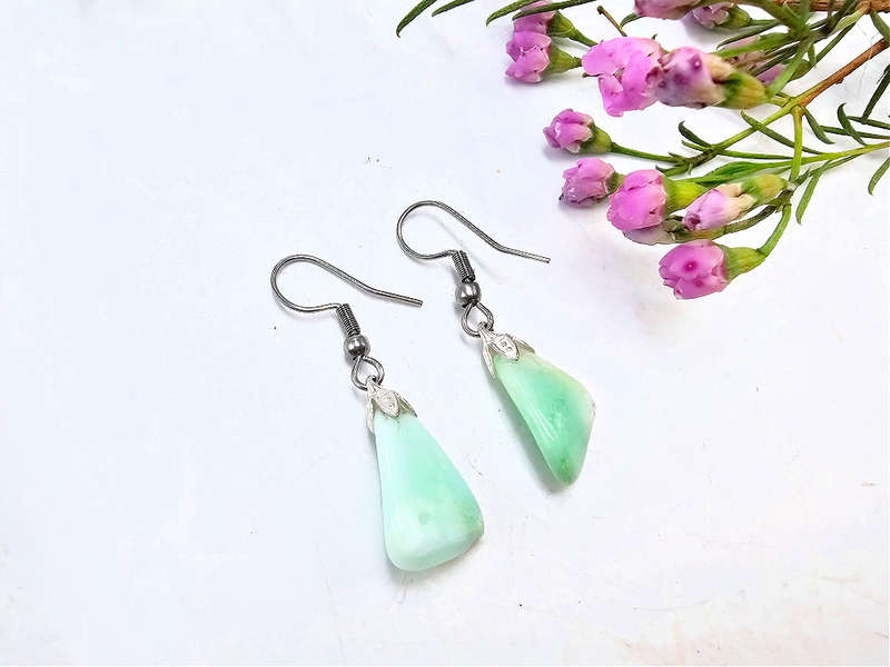Chrysoprase Drop Earrings (Stainless Steel)