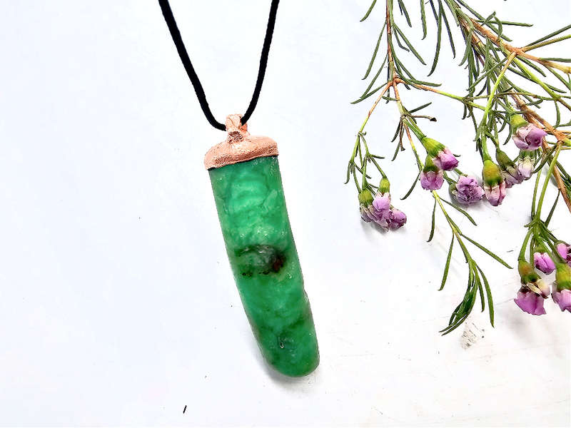 Chrysoprase Wand Copper Pendant