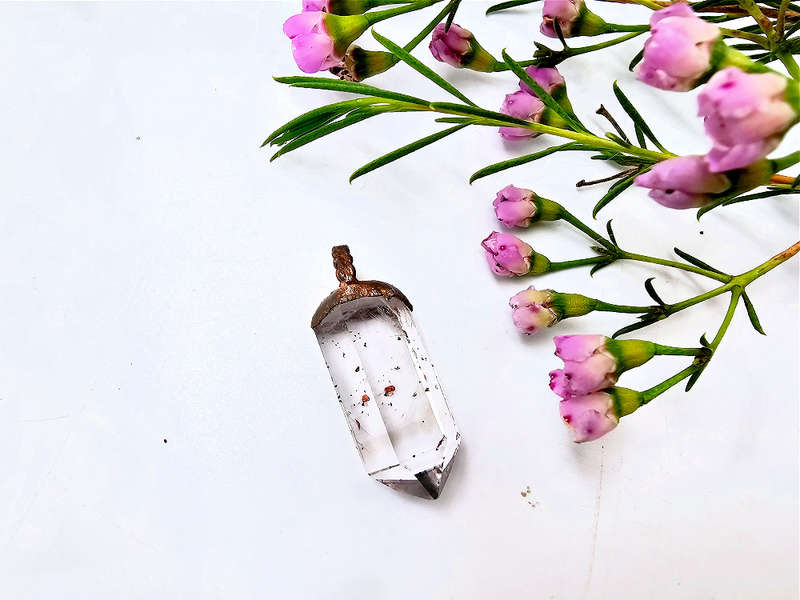 Clear Quartz Lepidoerocite Copper Pendant