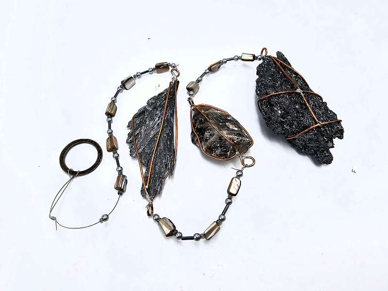 Kyanite, Smoky Quartz &amp; Carborundum Crystal Mobile (85cm)