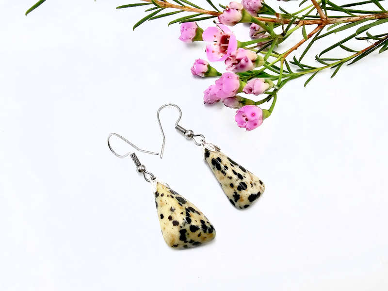 Dalmatian Jasper Drop Earrings (Stainless Steel)