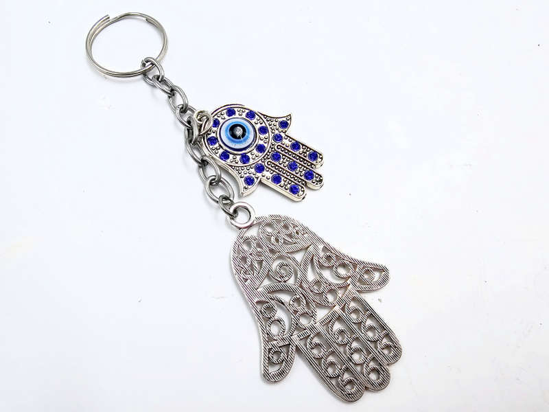 Doubled Hamsa Hand &amp; Evil Eye Keyring