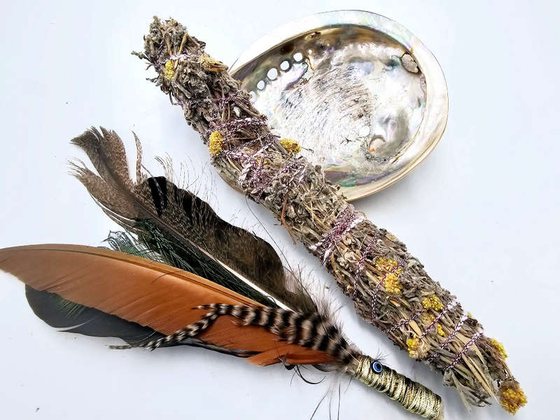 Impepho Smudge, Abalone &amp; Feather Combo