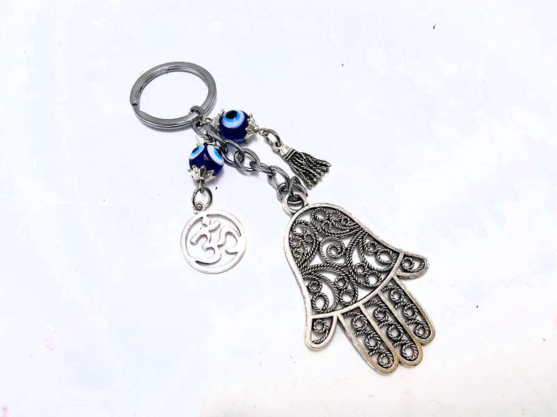 Large Hamsa Hand &amp; OM Key Ring
