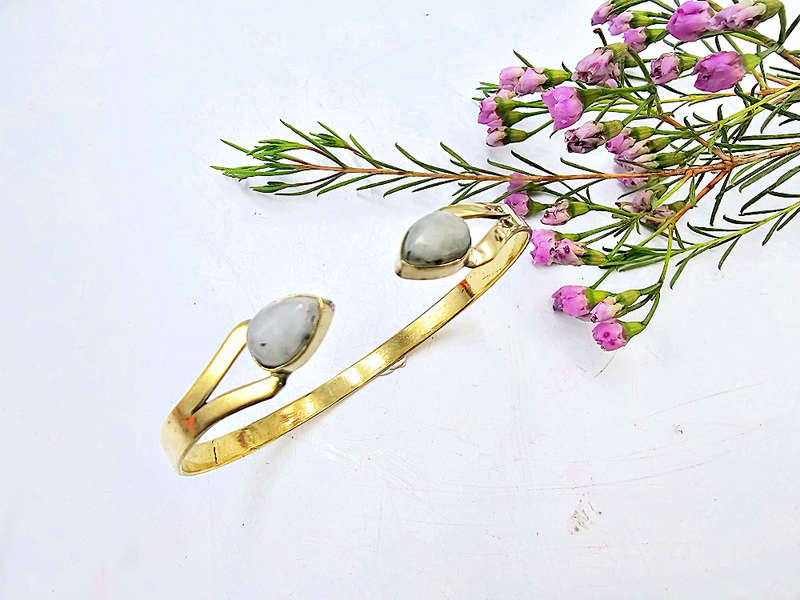 Rainbow Moonstone Goddess Bangle Brass