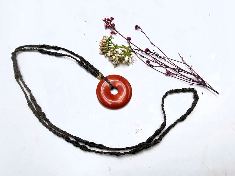 Red Jasper Pi Macrame Necklace