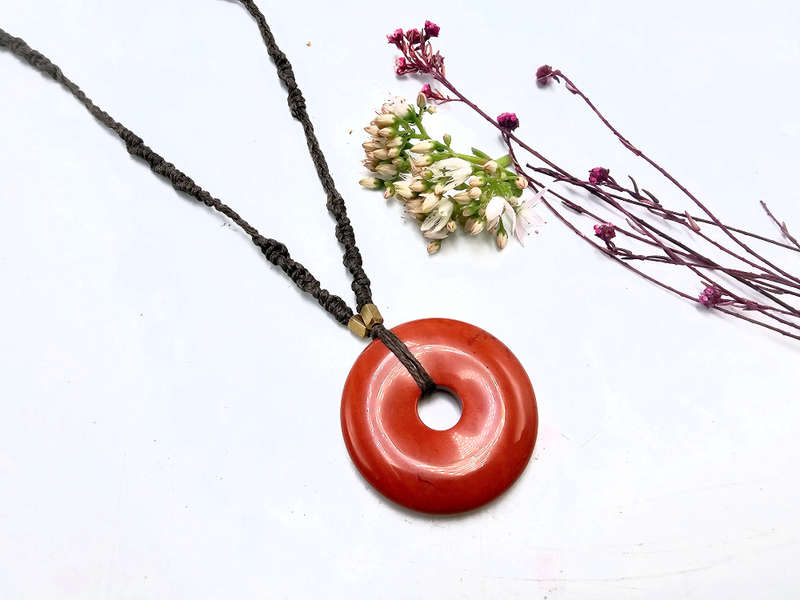 Red Jasper Pi Macrame Necklace