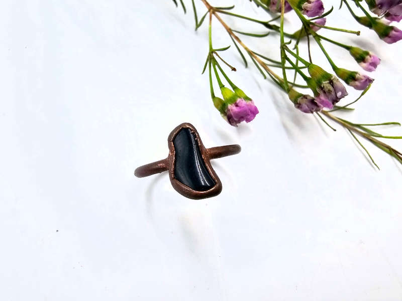 Copper Ring Black Obsidian B (L)