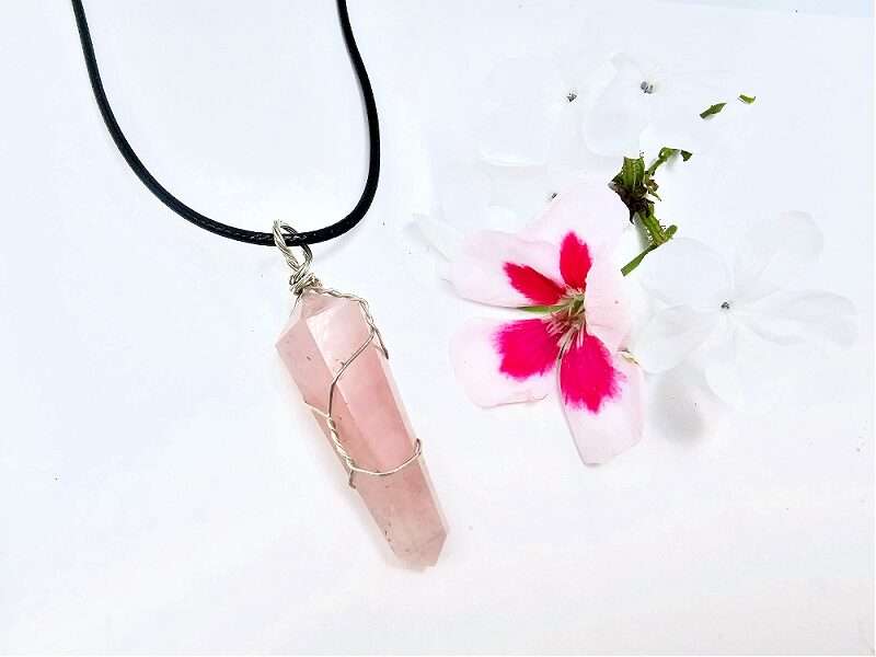 Rose Quartz Point Necklace (Wire Wrapped)