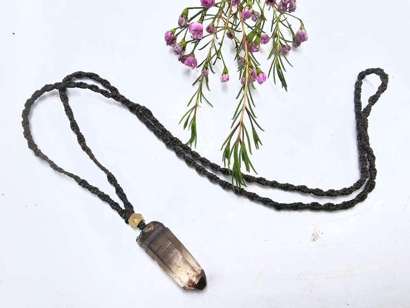 Smoky Quartz Point Macrame Necklace