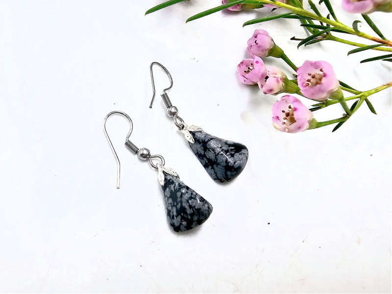 Snowflake Obsidian Drop Earrings (Stainless Steel)