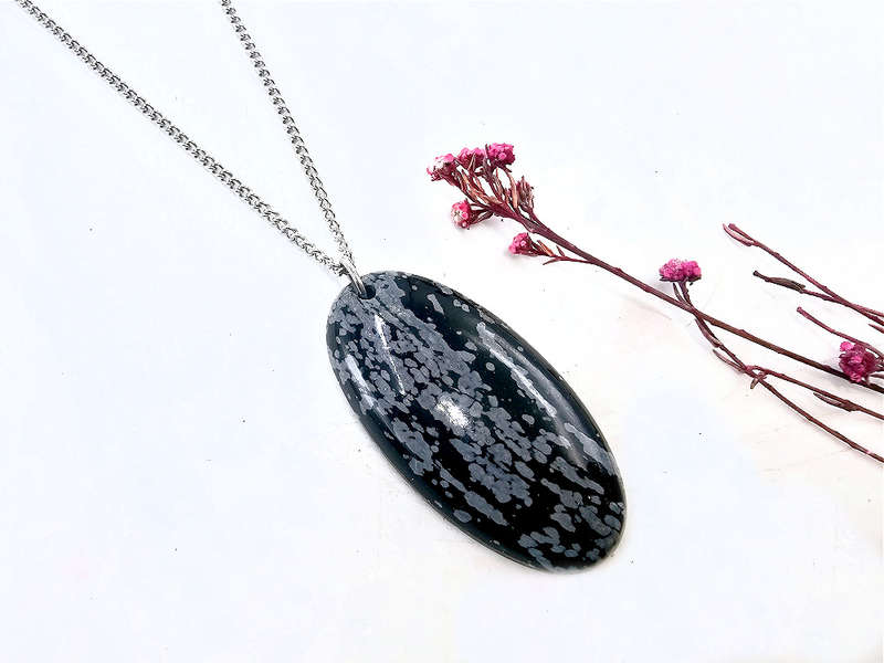 Snowflake Obsidian Oval Necklace