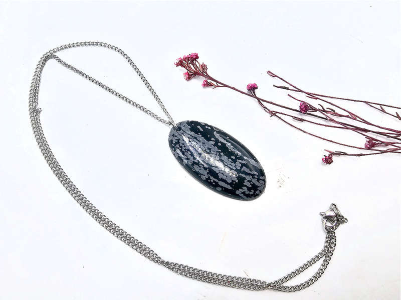Snowflake Obsidian Oval Necklace