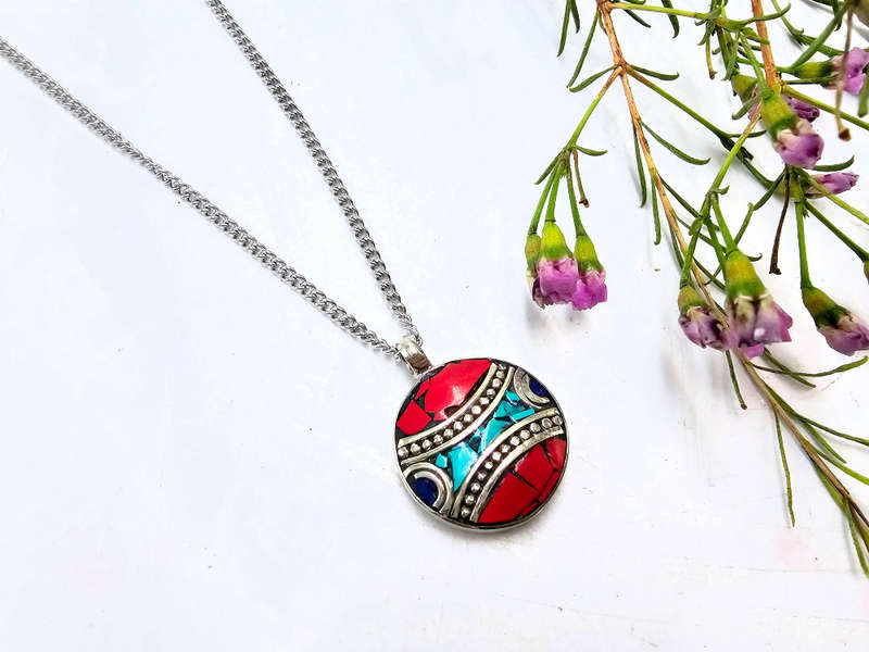 Tibetan Necklace Round Red