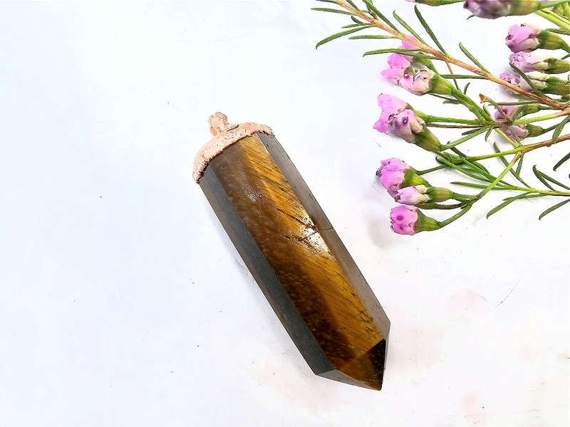 Tigers Eye Point Copper Pendant