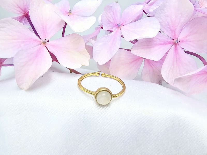 Brass Moonstone Round Ring (Adjustable)