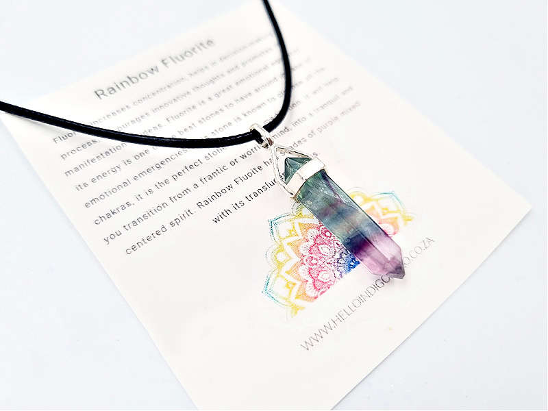 Rainbow Fluorite crystal Necklace (925 Silver)