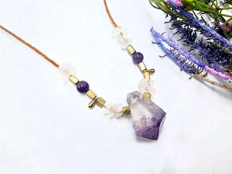 Amethyst Point Brass Drop Necklace Petite