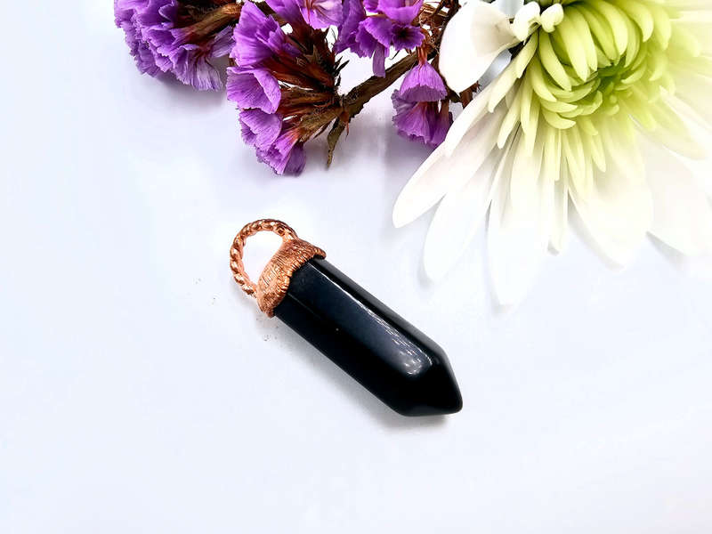 Black Obsidian Point Copper Pendant