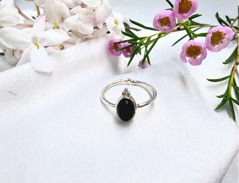 Black Onyx Ring Oval Circle (925 Silver)