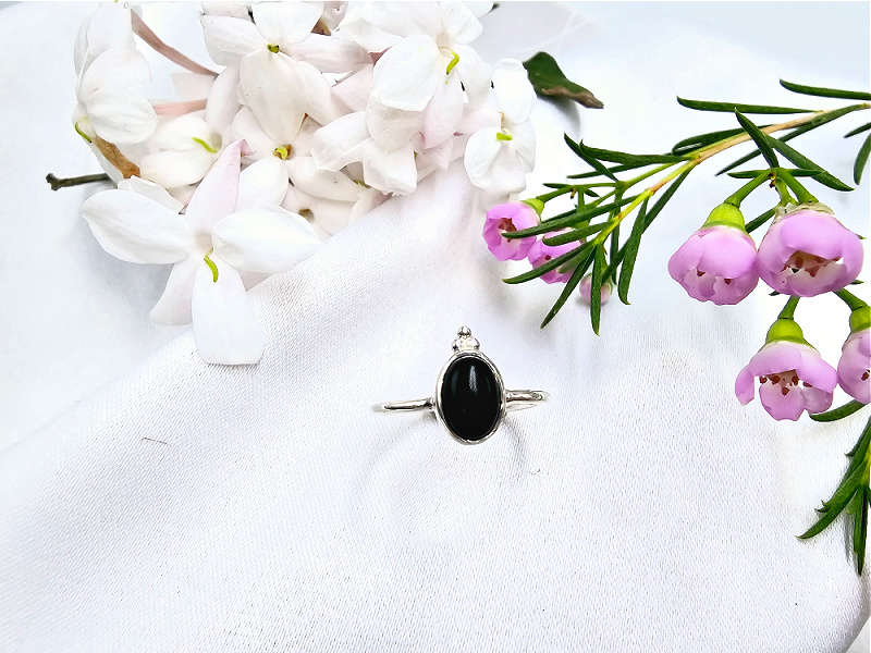 Black Onyx Ring Oval Circle (925 Silver)
