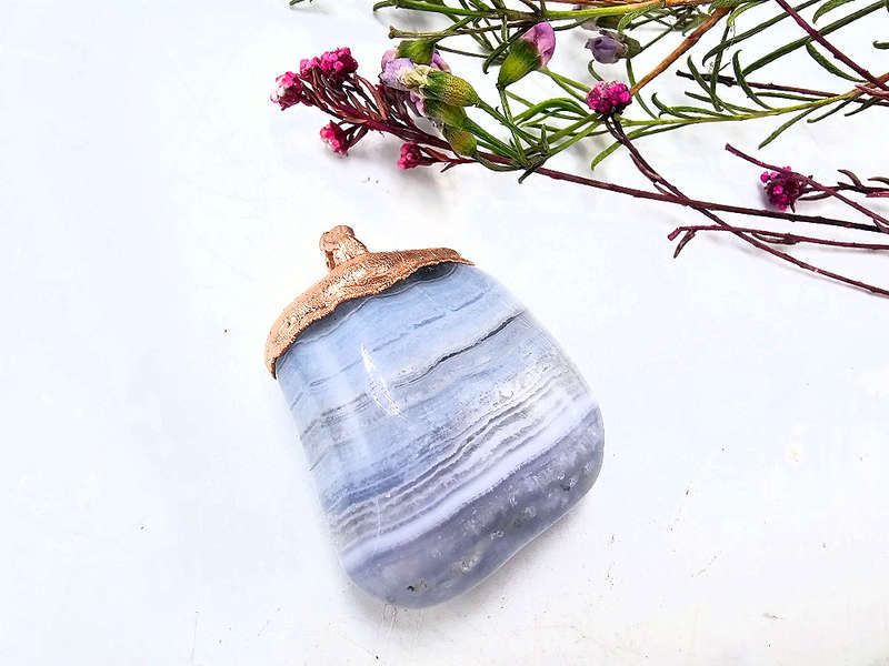 Blue Lace Agate Copper Pendant