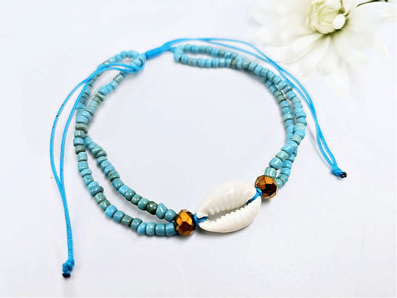 Cowrie Bangle with Turquoise Beads