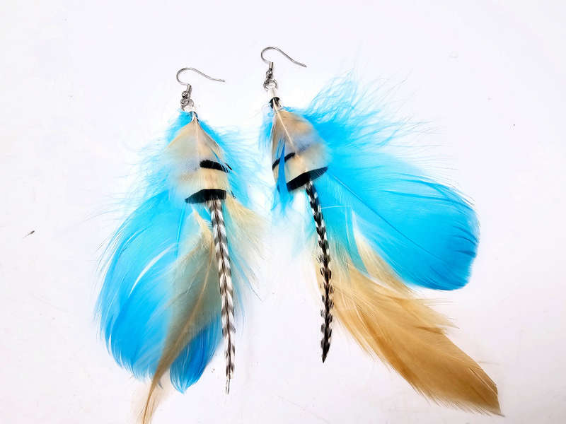 Bohemian Feather Earrings (Blue)