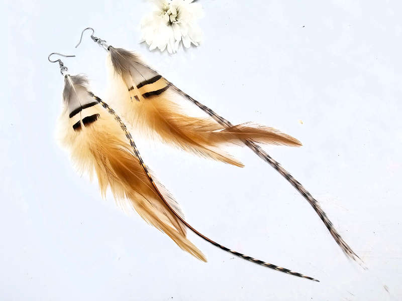 Bohemian Feather Earrings (Brown)
