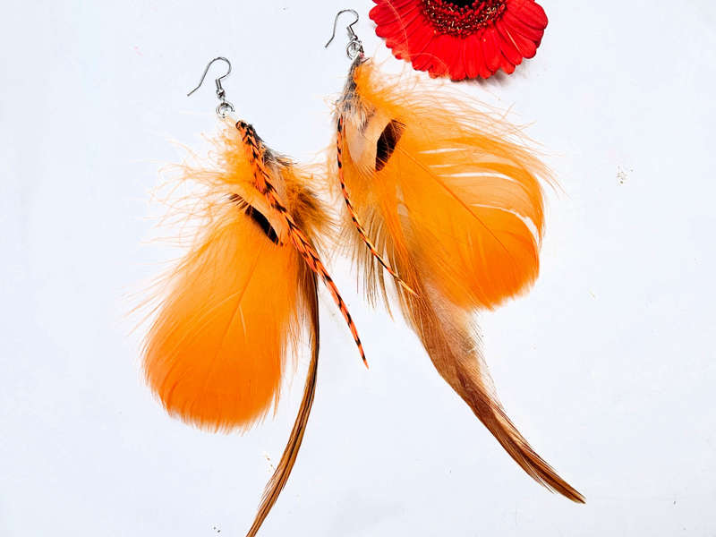 Bohemian Feather Earrings (Orange)