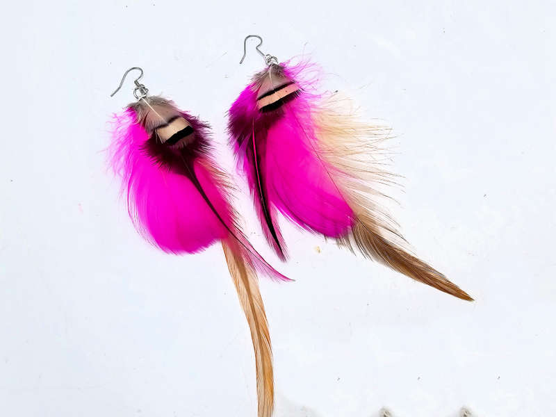 Bohemian Feather Earrings (Pink)