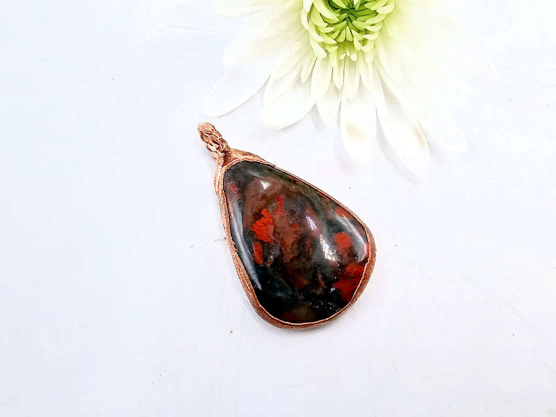 Brecciated Jasper Drop Copper Pendant