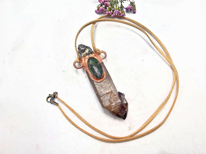 Cherezi Amethyst &amp; African Turquoise Copper Pendant