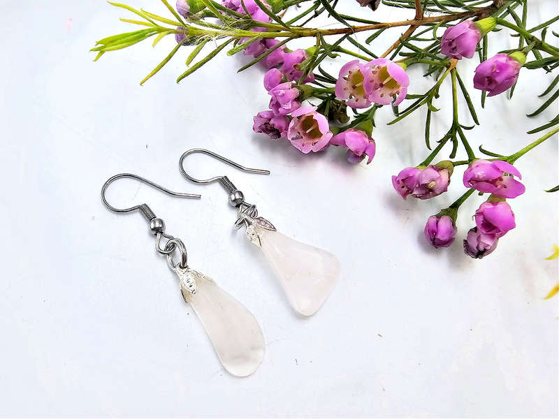 Clear Quartz Drop Earrings (Stainless Steel)