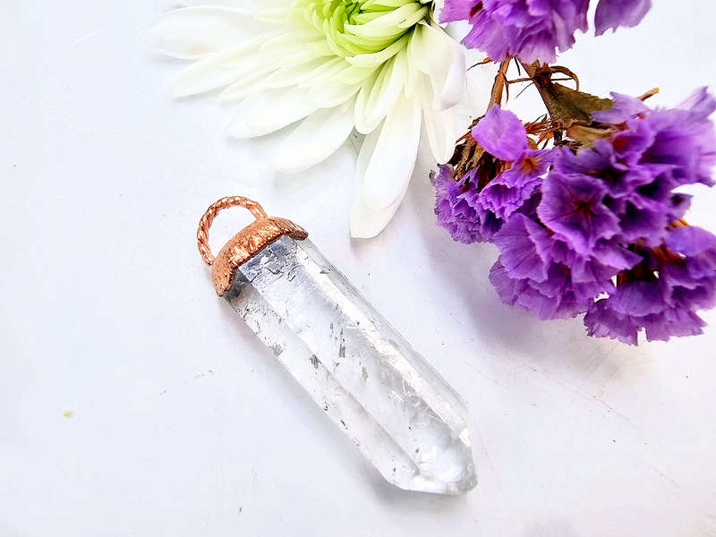 Clear Quartz Rough Record Keepers Copper Pendant A