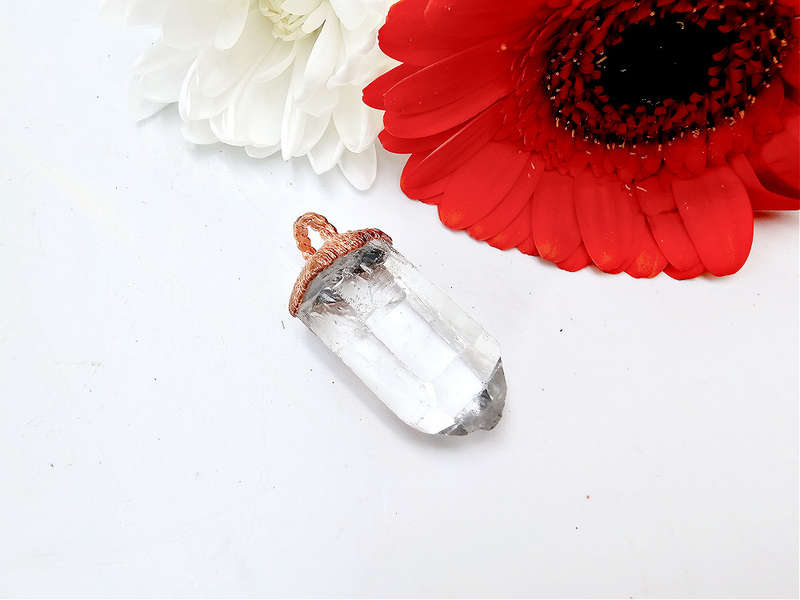 Clear Quartz Rough Record Keepers Copper Pendant B
