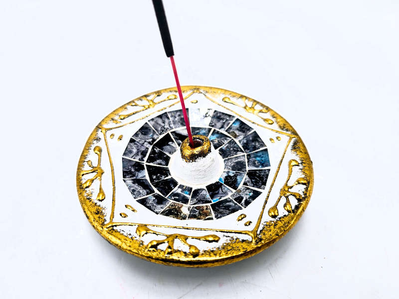 Mosaic Incense Holder Round Grey