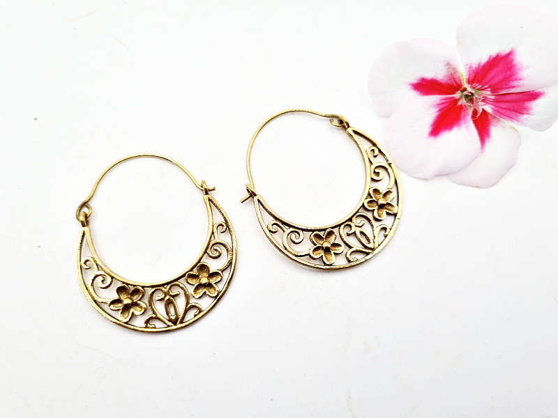 Brass Boho Hooped Flowers Earrings