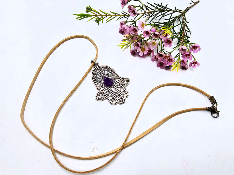Hamsa Hand Amethyst Necklace