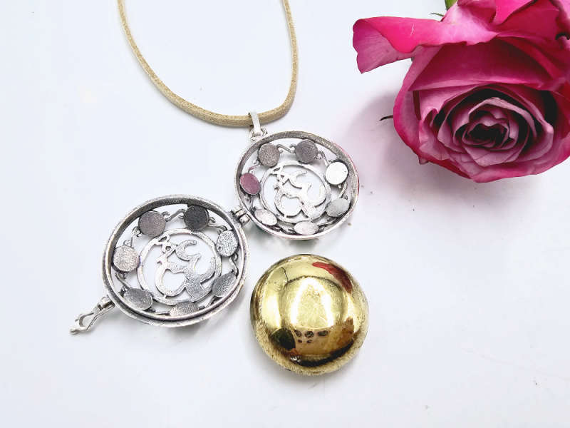Harmony Bell Necklace OM Sign &amp; 7 Chakra Stones