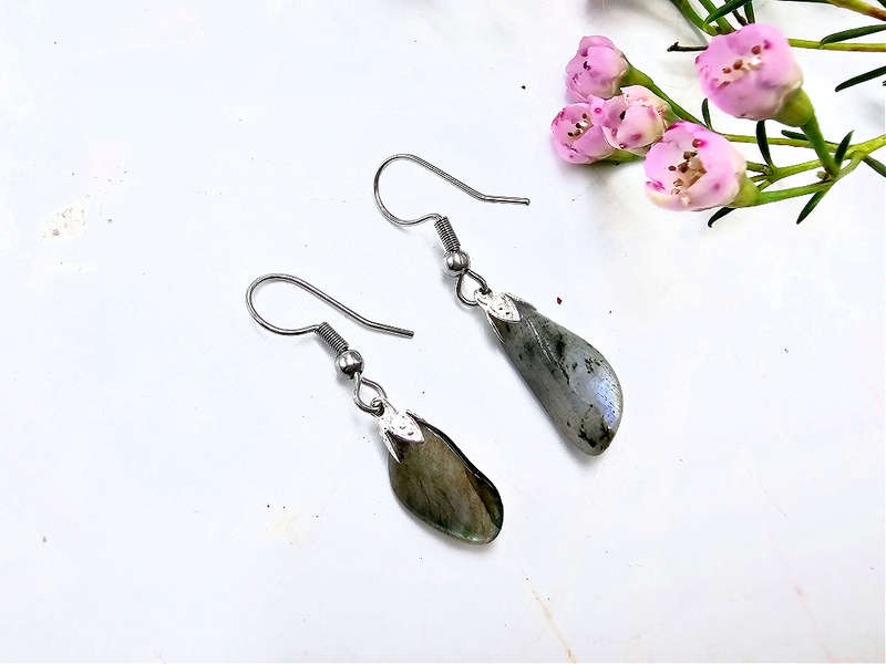 Labradorite Drop Earrings (Stainless Steel)