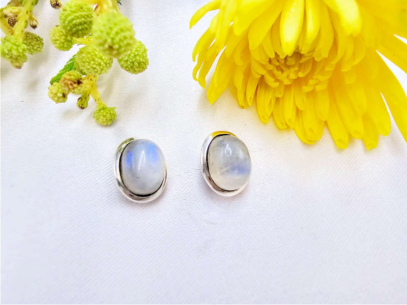 Oval Earrings Moonstone (925 Silver)