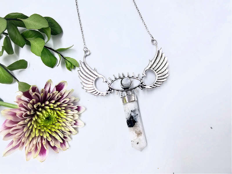 Moonstone Eye Winged Crystal Necklace