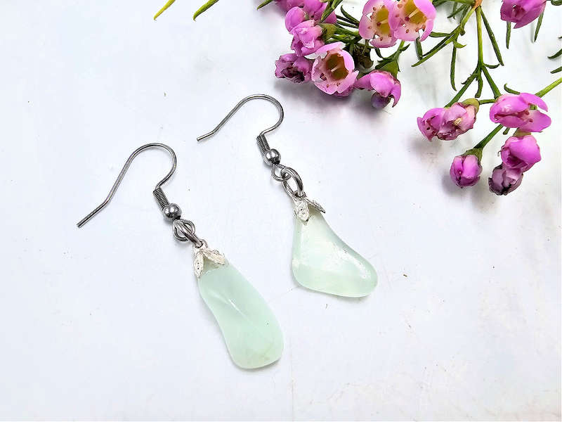 Prehnite Drop Earrings (Stainless Steel)