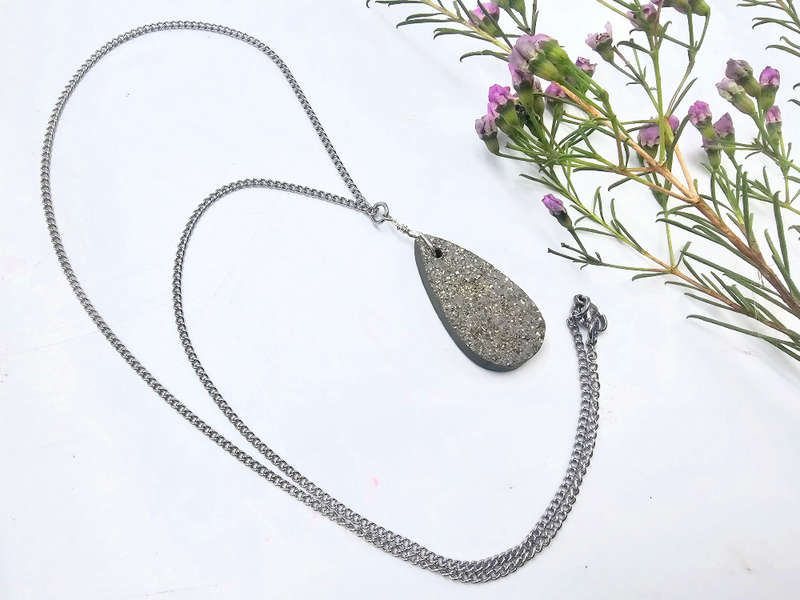 Pyrite Necklace Drop Long